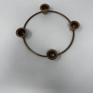 Vintage Solid Brass Ring Candle Holder 4 Slot Advent Centerpiece Mid Century 8in
